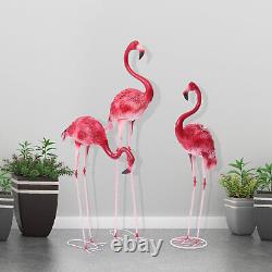 2Pcs/3Pcs Metal Pink Flamingo Yard Outdoor Lawn Garden Decor Art Ornament Statue