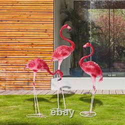 2Pcs/3Pcs Metal Pink Flamingo Yard Outdoor Lawn Garden Decor Art Ornament Statue