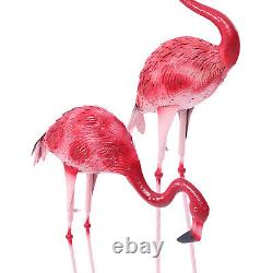 2Pcs/3Pcs Metal Pink Flamingo Yard Outdoor Lawn Garden Decor Art Ornament Statue