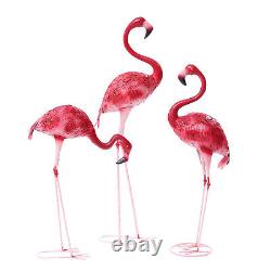 2Pcs/3Pcs Metal Pink Flamingo Yard Outdoor Lawn Garden Decor Art Ornament Statue