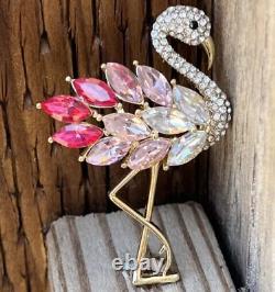 2.30Ct Round Cut Real Moissanite Flamingo Bird Brooch Pin 14K Yellow Gold Plated