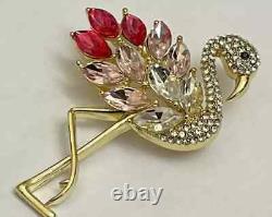 2.30Ct Round Cut Real Moissanite Flamingo Bird Brooch Pin 14K Yellow Gold Plated