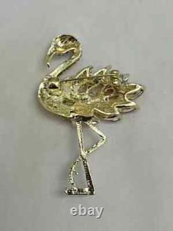 2.30Ct Round Cut Real Moissanite Flamingo Bird Brooch Pin 14K Yellow Gold Plated