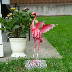2 Detailed Bright Pink Tropical Flamingo Iron Garden Statue 34.5 Indoor Outdoor