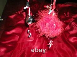 2 PINK in RED ATTIRE FLAMINGO HOLIDAY NEW YEARS EVE CHRISTMAS PARTY ORNAMENTS