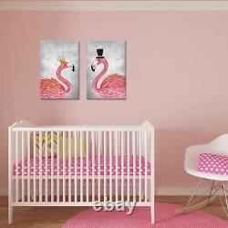 2 Pieces Flamingo Canvas Wall Art Animal Picture Pink Bird Artwork Stretched