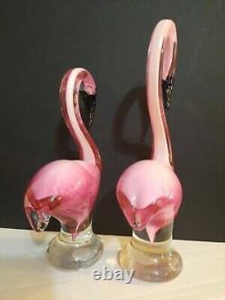 2 Venetian Art Glass Pink Flamingo's, Murano Home Decor. Hand Blown Figurine