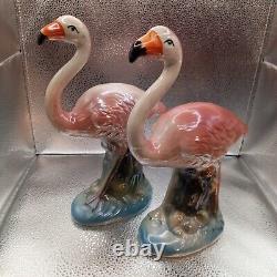 2 Vintage 10 Pink Flamingos Figurine Ceramic Mid Century Modern