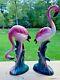 2 Vintage Retro Art Deco Pink Flamingo Ceramic Figurines 8 And 6 Unmarked