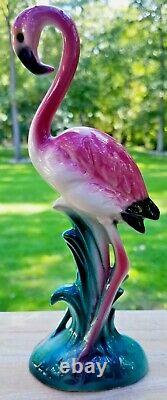 2 Vintage Retro Art Deco Pink Flamingo Ceramic Figurines 8 and 6 Unmarked