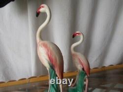 2 Vintage Sgd Will George Pink Flamingo 9 1/2 and 7.25 Flamingos Figurine Bird
