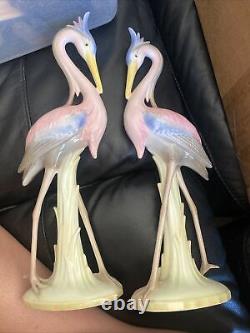 2 colorful Flamingo Statues vintage flamingos