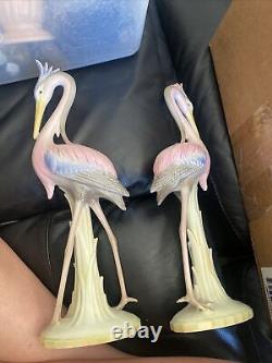 2 colorful Flamingo Statues vintage flamingos
