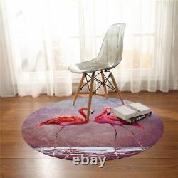 3D Nature Pink Flamingo Bird Animal Round Rug Carpet Mat Living Room Bedroom