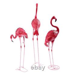 3PC Pink Metal Flamingo Garden Statues Bird Garden Outdoor Stake Yard Art Statue