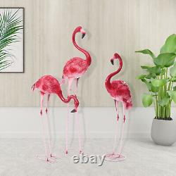 3PC Pink Metal Flamingo Garden Statues Bird Garden Outdoor Stake Yard Art Statue