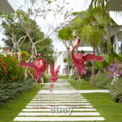3Pcs Set Large Pink Flamingo Yard Ornament Stakes Lawn Plastic Flamingo Statue