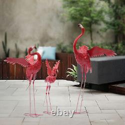 3Pcs Set Large Pink Flamingo Yard Ornament Stakes Lawn Plastic Flamingo Statue