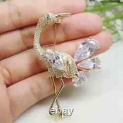 3.00 Ct Pear Cut Real Moissanite Flamingo Bird Brooch Pin 14K Yellow Gold Plated