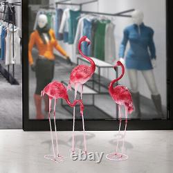 3 PCS Pink Flamingo Ornament Decor Sculpture Statue Realistic Iron Art Statue