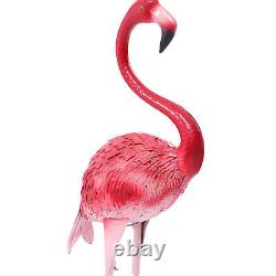 3 PCS Pink Yard Decor Flamingo Ornament Sculpture Statue Iron Flamingo Statuette