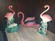 3 Pink Flamingo Figurine Planter Ceramic Mid Century Modern Vintage 1950's Mcm