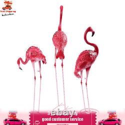 3 Pack Flamingo Garden Statue Pink Sculpture Decor Yard Art Metal Statues New