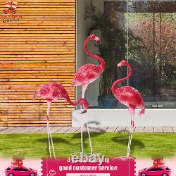 3 Pack Flamingo Garden Statue Pink Sculpture Decor Yard Art Metal Statues New