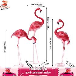 3 Pack Flamingo Garden Statue Pink Sculpture Decor Yard Art Metal Statues New