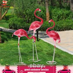 3 Pack Flamingo Garden Statue Pink Sculpture Decor Yard Art Metal Statues New