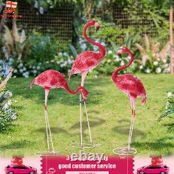 3 Pack Flamingo Garden Statue Pink Sculpture Decor Yard Art Metal Statues New