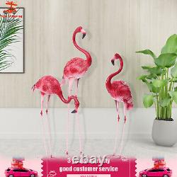 3 Pack Flamingo Garden Statue Pink Sculpture Decor Yard Art Metal Statues New