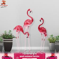 3 Pack Flamingo Garden Statue Pink Sculpture Decor Yard Art Metal Statues New