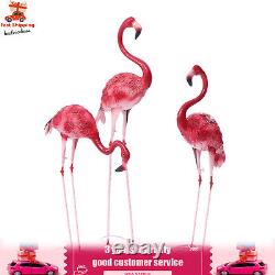 3 Pack Flamingo Garden Statue Pink Sculpture Decor Yard Art Metal Statues New