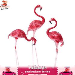 3 Pack Flamingo Garden Statue Pink Sculpture Decor Yard Art Metal Statues New