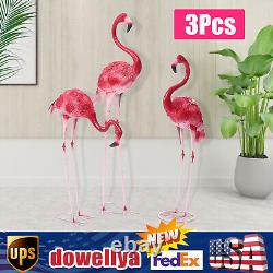 3 Packs Flamingo Garden Statue, Pink Yard Art Decor Metal Sculpture for Lawn