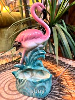 3pc. Set Vintage Pink Flamingo Pottery Planter & Figures Mid-century MCM