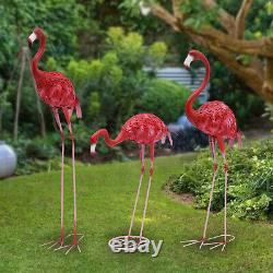 3pcs Flamingo Statue Pink Flamingos Metal Art Garden Statue Home Decor