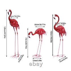 3pcs Flamingo Statue Pink Flamingos Metal Art Garden Statue Home Decor