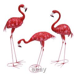 3pcs Flamingo Statue Pink Flamingos Metal Art Garden Statue Home Decor