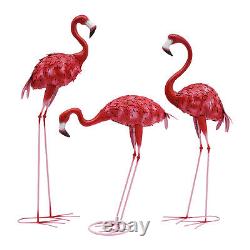 3pcs Flamingo Statue Pink Flamingos Metal Art Garden Statue Home Decor