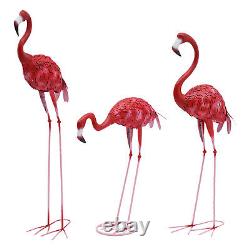 3pcs Flamingo Statue Pink Flamingos Metal Art Garden Statue Home Decor