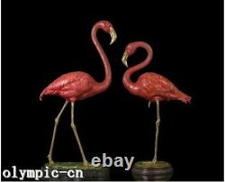 40'' Bronze sculpture pair of bird flamingo statue marble base