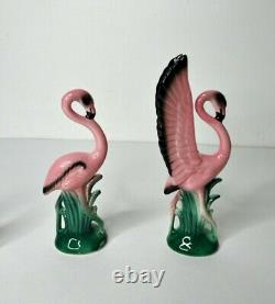 4 Vintage 50s Mid Century Pink Flamingo Ceramic Figurines Standing Flying