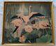 50's Jessie Arms Botke Lithograph Print On Board Framed Pink Flamingos