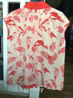 55. Ted Baker Pale Pink Birds Owl Flamingo Blouse NWOT Medium