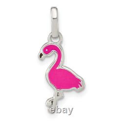 925 Sterling Silver Hot Pink Black Flamingo Childrens Necklace Charm Pendant