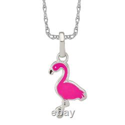 925 Sterling Silver Hot Pink Black Flamingo Necklace Charm Pendant