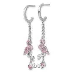 925 Sterling Silver Pink Cubic Zirconia CZ Flamingo Heart Post Hoop Earrings