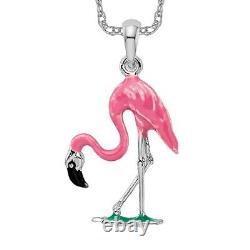 925 Sterling Silver Pink Flamingo Necklace Tropical Bird Pendant Summer Beach